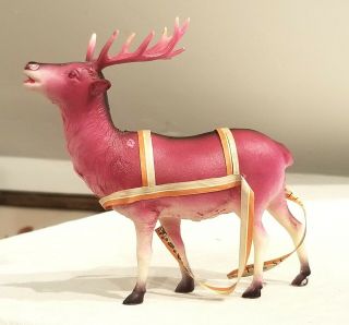 Lonely Celluloid Reindeer,  Ribbon Harness.  Searching For Santa & Sleigh.  Japan