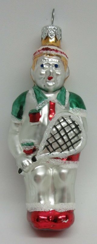 Vintage Blown Glass Figural Christmas Tree Ornament Tennis Player Tennis Racket