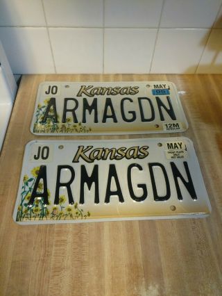 Kansas 2005 Vanity License Plates Armagdn.  Sunflower,  Johnson County.