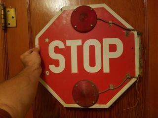 Vintage School Bus Stop Sign - Double - Sided - Shape