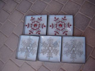 Set Of 5 Restoration Hardware Beaded Star 8” Snowflake Ornament