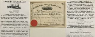 Iron Industrialist Railroad President Camden Mt Ephraim Nj Stock Document Signed