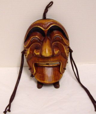 Korean Traditional Male Mask 3d Hand Carved Wood Hinged Jaw Folk Art Vintage