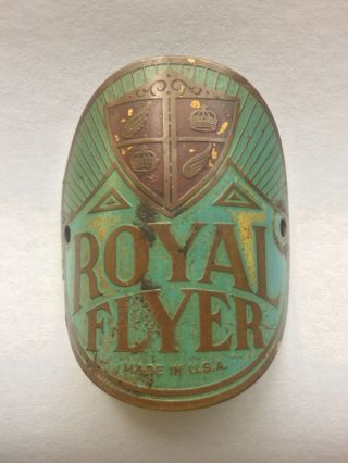 Antique 1940s Rollfast Royal Flyer Bicycle Head Badge Emblem Made In Usa Bike
