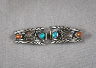 Navajo Sterling Silver Turquoise And Coral Women’s Watch Tips.