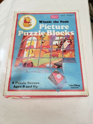 Vintage Walt Disney Productions Winnie The Pooh Picture Puzzle Blocks Sears 