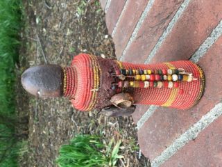 African Art Yoruba carved wooden statue with beaded tunic 3