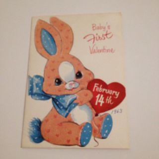 Vintage Greeting Card Baby First Valentine Bunny Rabbit Child