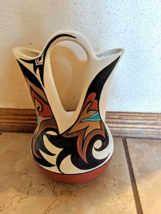 Authentic Native American Indian Pottery Wedding Vase Signed By Greyfeather Ute