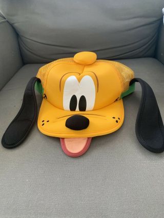 Disney Parks Pluto Hat With Ears Cap Cosplay Plush Dog Face Yellow Snapback Mesh