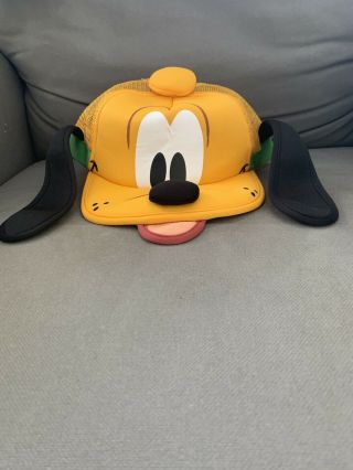 Disney Parks Pluto Hat With Ears Cap Cosplay Plush Dog Face Yellow SnapBack Mesh 3