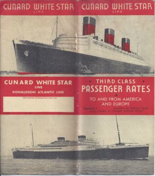 1930s Cunard White Star Line Ocean Liner 3rd Class Passenger Rates Book