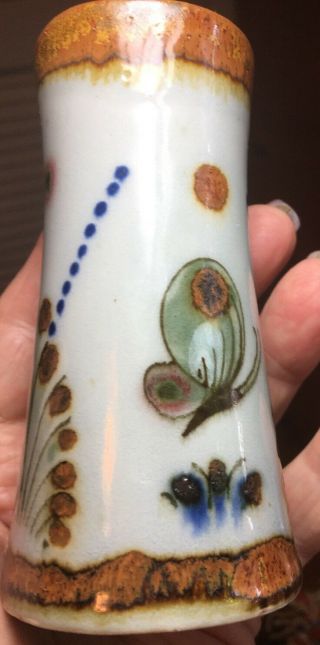 Small 4 " Tonala Ken Edwards Mexico Ceramic Vase Signed,  Butterfly Design