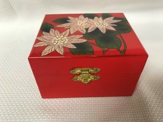 Vintage Red Lacquer Asian Jewelry Box Small Insert And Mirror
