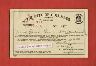 Rare 1948 Columbus Ohio Bicycle License Not Plate