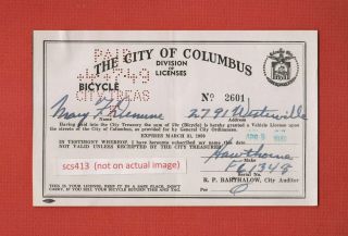 Rare 1949 Columbus Ohio Bicycle License Not Plate