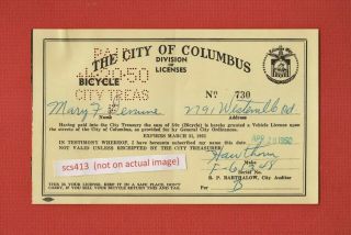 Rare 1950 Columbus Ohio Bicycle License Not Plate