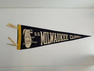 S.  S.  Milwaukee Clipper " The Queen Of The Great Lakes " Steamer Pennant Circa 1955