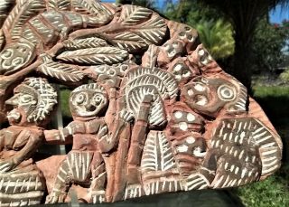 Vintage Papua Guinea Kambot Tribal Carved Wood Storyboard 6