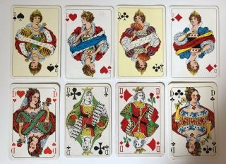 8 Vintage Playing Cards Court Cards European Queens D Misc Backs