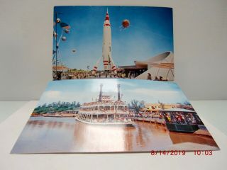 Very Early Disneyland Post Cards - Twa Rocket & Mark Twain River Boat