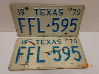 1970 Texas Vehicle License Plates Pair