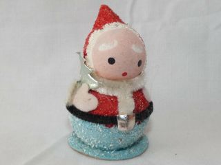 Vintage Christmas Putz Mica Chenille Pipe Cleaner Elf Santa Japan 2.  5 "