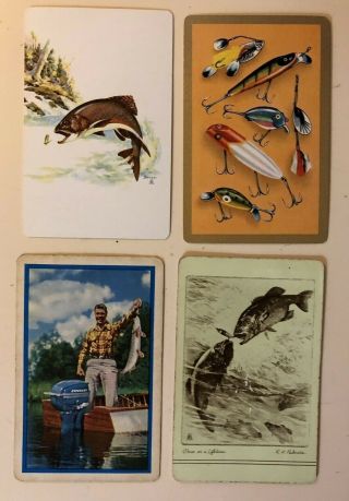 4 Vintage Playing Cards Fishing Evinrude Motor 2 Signed Sweney & Palenske