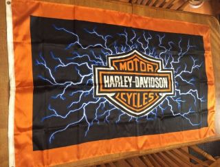 Harley - Davidson Motor Cycles Flag Banner Orange Black Blue Lightning