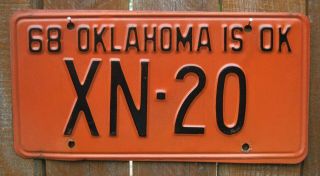 Vintage 1968 " 68 Oklahoma Is Ok Xn - 20 " Automobile License Plate Tag - Osu Colors