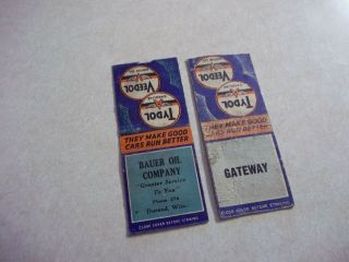 2 Vintage 1940 ' s TYDOL GAS OIL Matchbook Covers BAUER Oil DURAND Wisconsin Wi. 2