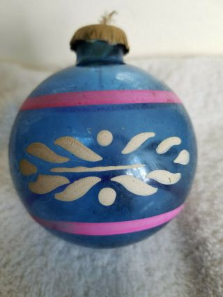 Vintage Paper Cap Wwii Era 2 3/4 " Blue Unsilvered Glass Christmas Ornament