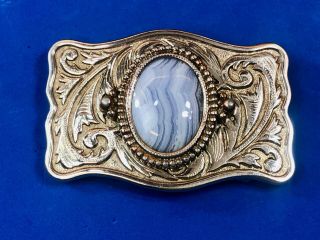 Western Silver Tone,  Real Or Faux Blue Stone Centerpiece Belt Buckle