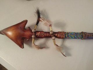 Native American Ceremonial Dance Rattle With Beadwork,  13 " Long