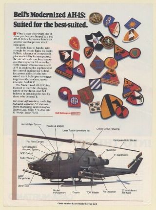 1982 Bell Modernized Ah - 1s Cobra Attack Helicopter Pilot Patches Print Ad
