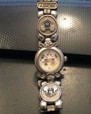 Rare Vtg Mickey And Minnie Mouse Watch,  Holding Hands,  Unusual Band Design