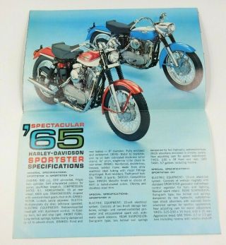 Rare 1965 Harley - Davidson Sportster H & Ch Sales Brochure Photos / Specs