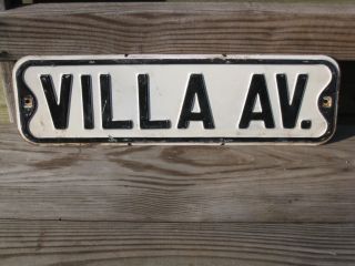 Mid - Century Villa Av.  Metal Vintage Antique Street Sign Black & White 20 " X6 "