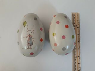 2 Maileg Tin Containers In Shape Of Eggs With Bunny On One