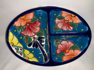 Mexican Talavera Pottery Hand Painted Ceramic Appetizer Tray Dish Dip Appetizer