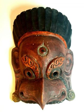 Vintage Hand Carved Wood Indonesian Mask Painted