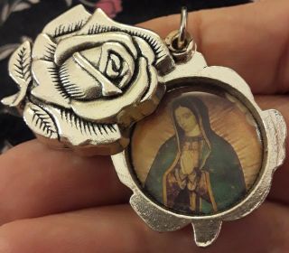Sterling Silver Plated Enamel Rose Slide St Jude Virgin Mary Medal Charm Pendant 2