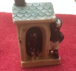 Bisque Figurine,  Kids Outhouse " One Moment Please -,  Circa 1930s 2 - 3/4 " X 1 - 3/4 "