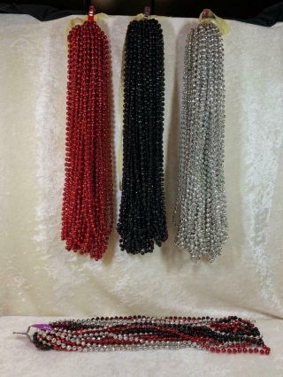 100,  30 " Mardi Gras Metallic Beads Red Black Silver 4 Pounds