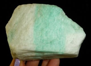 Dino: Blue Amazonite Crystal On Quartz,  Brazil - 284 G - Lapidary Rough/display