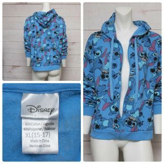 Disney Lilo & Stitch Hoodie Sweatshirt Juniors Xl (15 - 17) Full Zip Hooded Jacket