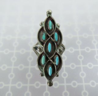 Native American Navajo Zuni Needle Petite Point Turquoise Ring Size 5.  75