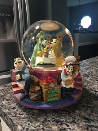 Vintage Disney Lady And The Tramp Musical Snow Globe 1990s Rare