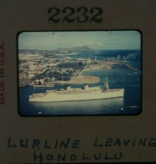 Vintage 1950s Lurline Cruiseship Leaving Honolulu Skyline Hawaii Slide