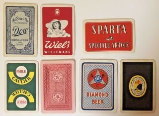 7 Vintage Playing Cards Beer Advertisements Dow/wiel/eabl/sparta/perle/ Etc